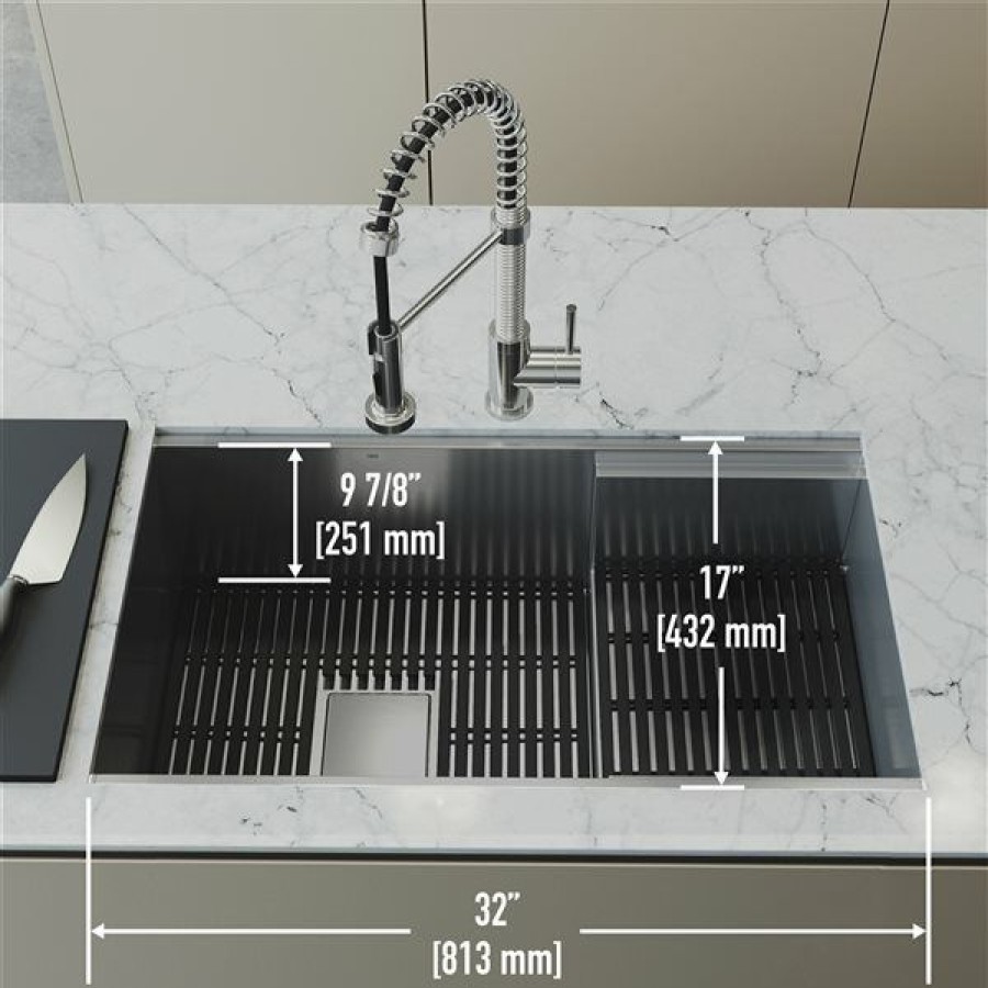 * Vigo Hampton 32-In Stainless Steel Sink With Grid And Strainer With Accessories Exactly Discount | Kitchen Sinks