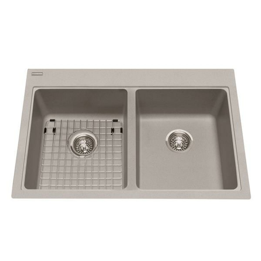 * Outlet Kindred Franke 22-In X 33-In Grey Granite Double Sink | Kitchen Sinks