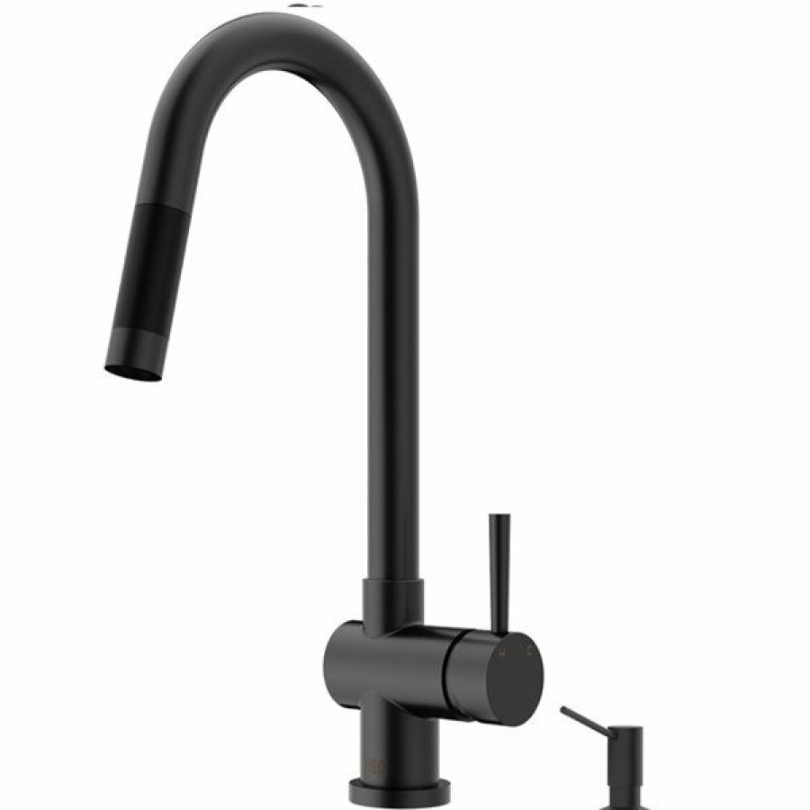 * Discount Store Vigo Gramercy Matte Black 1-Handle Deck Mount Pull-Down Handle/Lever Kitchen Faucet | Kitchen Faucets