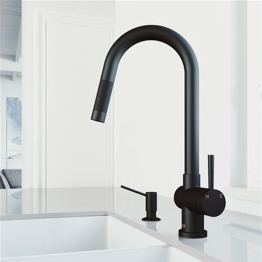 * Discount Store Vigo Gramercy Matte Black 1-Handle Deck Mount Pull-Down Handle/Lever Kitchen Faucet | Kitchen Faucets