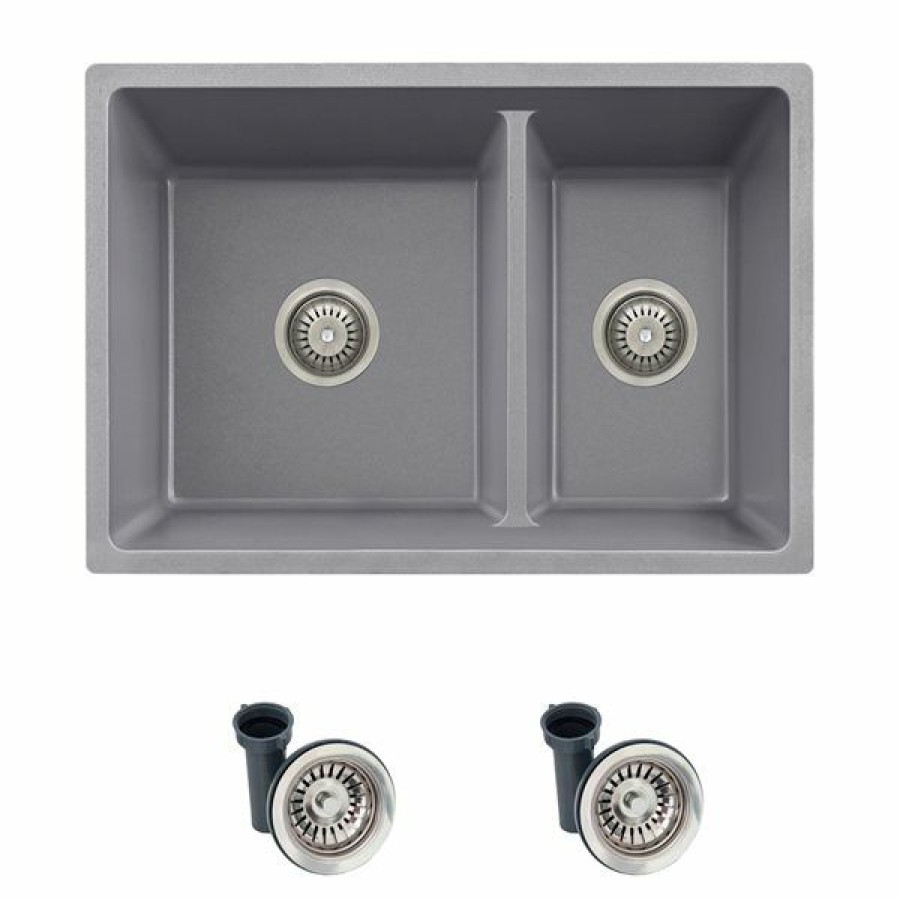 * Stylish 27.25-In X 18.37-In Grey Double Bowl Kitchen Sink Less Expensive | Kitchen Sinks