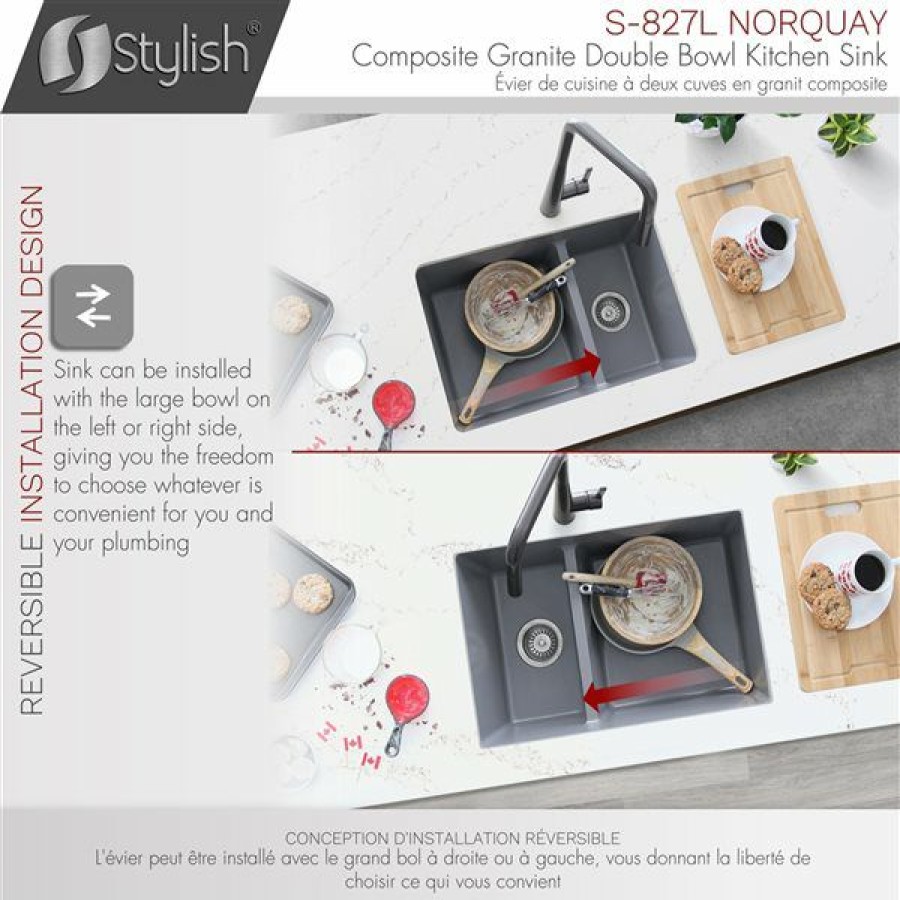 * Stylish 27.25-In X 18.37-In Grey Double Bowl Kitchen Sink Less Expensive | Kitchen Sinks