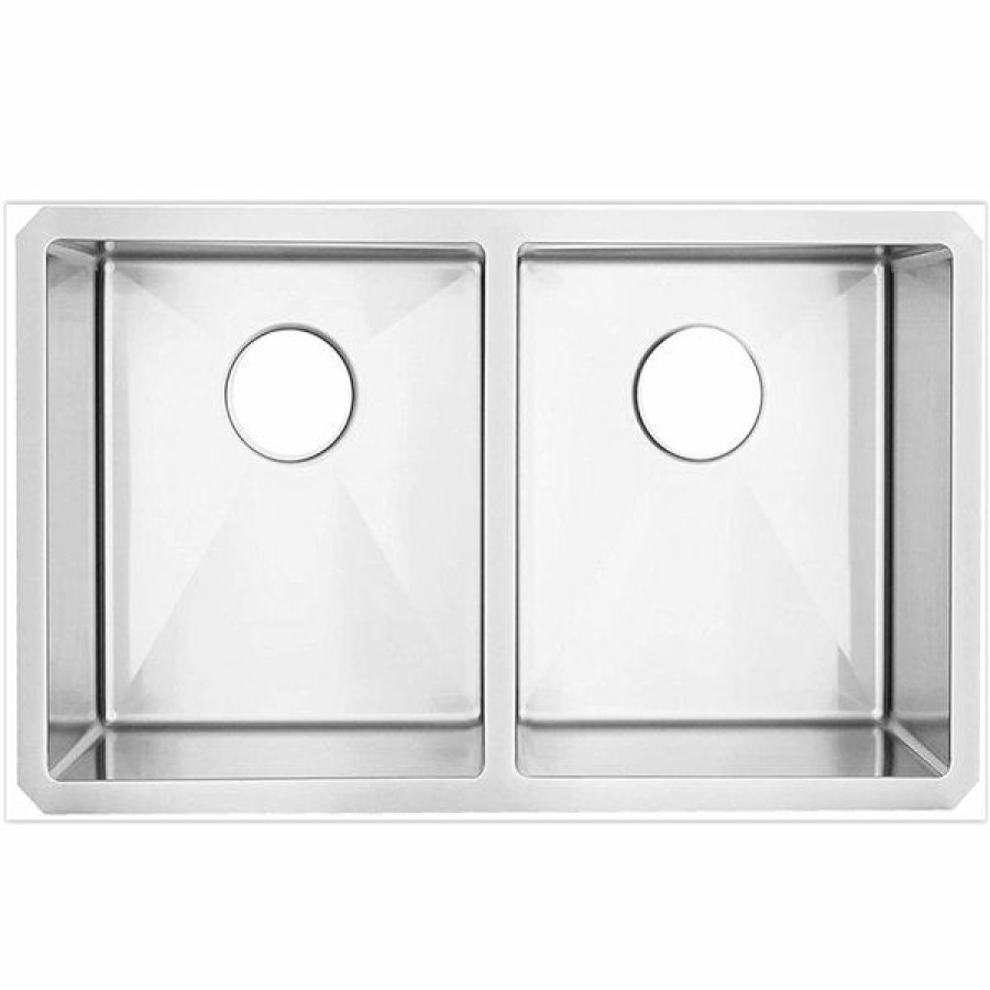 * American Imaginations 20-In X 29-In Contemporary Brushed Nickel Double Equal Bowl Drop-In Residential Kitchen Sink Hot Selling | Kitchen Sinks