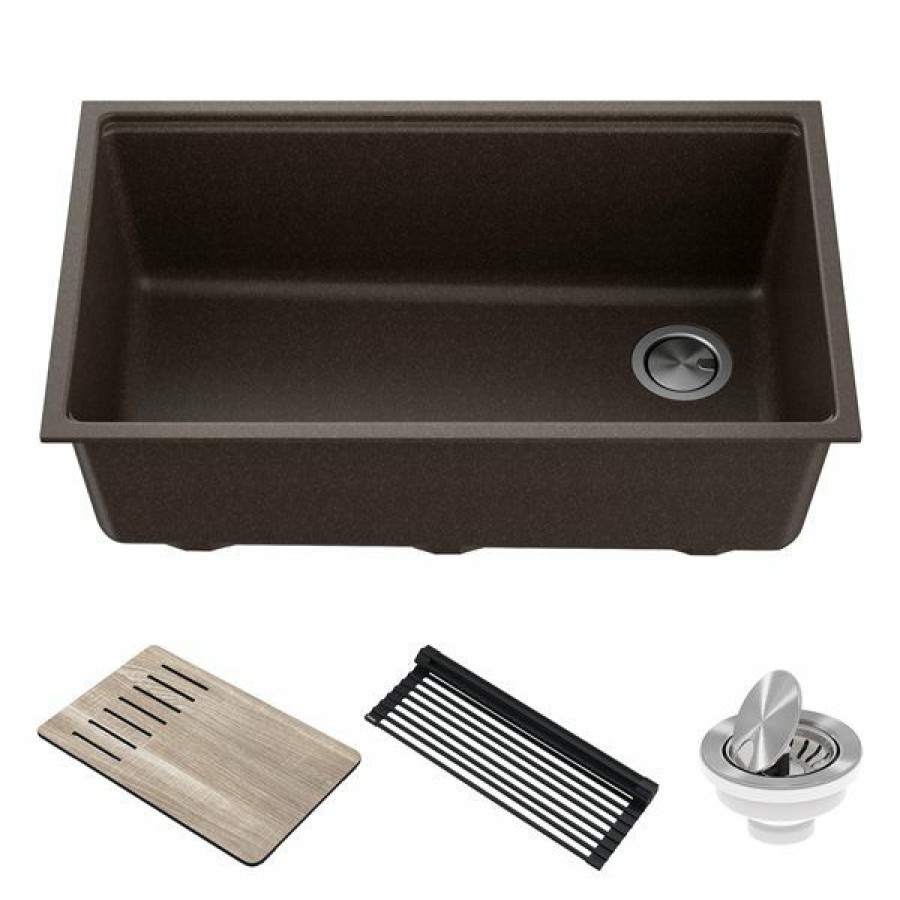 * Kraus Undermount Granite Sink With Accessories 33-In Metallic Brown Discounts | Kitchen Sinks