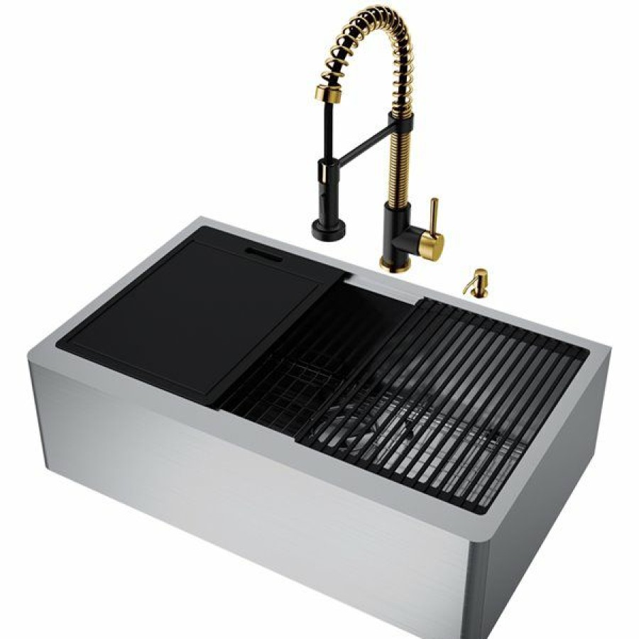 * Vigo Oxford Single Bowl Undermount Apron Front/Farmhouse All-In-One Kit Kitchen Sink, 38-In X 13-In, Stainless Steel Less Expensive | Kitchen Sinks