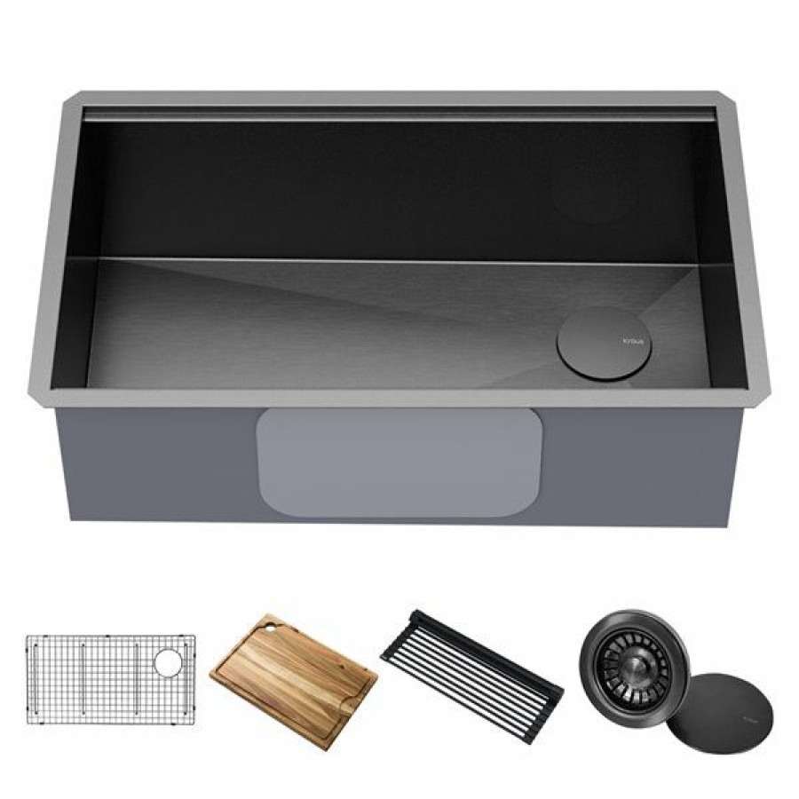 * Kraus Undermount Single Bowl Sink With Accessories 32-In Gunmetal Online | Kitchen Sinks