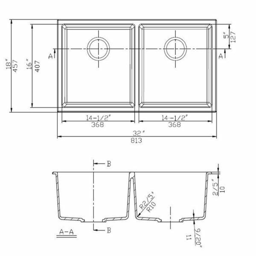 * American Imaginations 18-In X 32-In Trendy Black Granite Composite Double Equal Bowl Drop-In Residential Kitchen Sink Outlet Sale | Kitchen Sinks