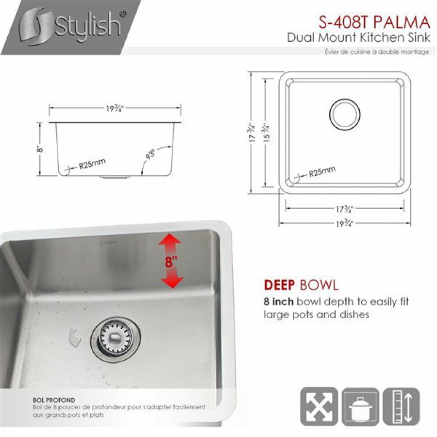 * Stylish 19-In Single Bowl Undermount And Drop-In Stainless Steel Kitchen Sink Online Sale | Kitchen Sinks