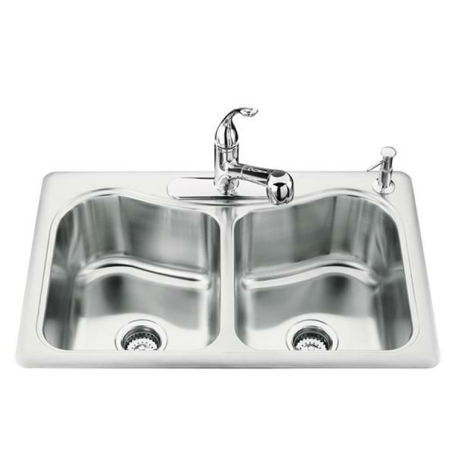 * Kohler Staccato Drop-In Double Kitchen Sink 33-In Silver Sale Online | Kitchen Sinks