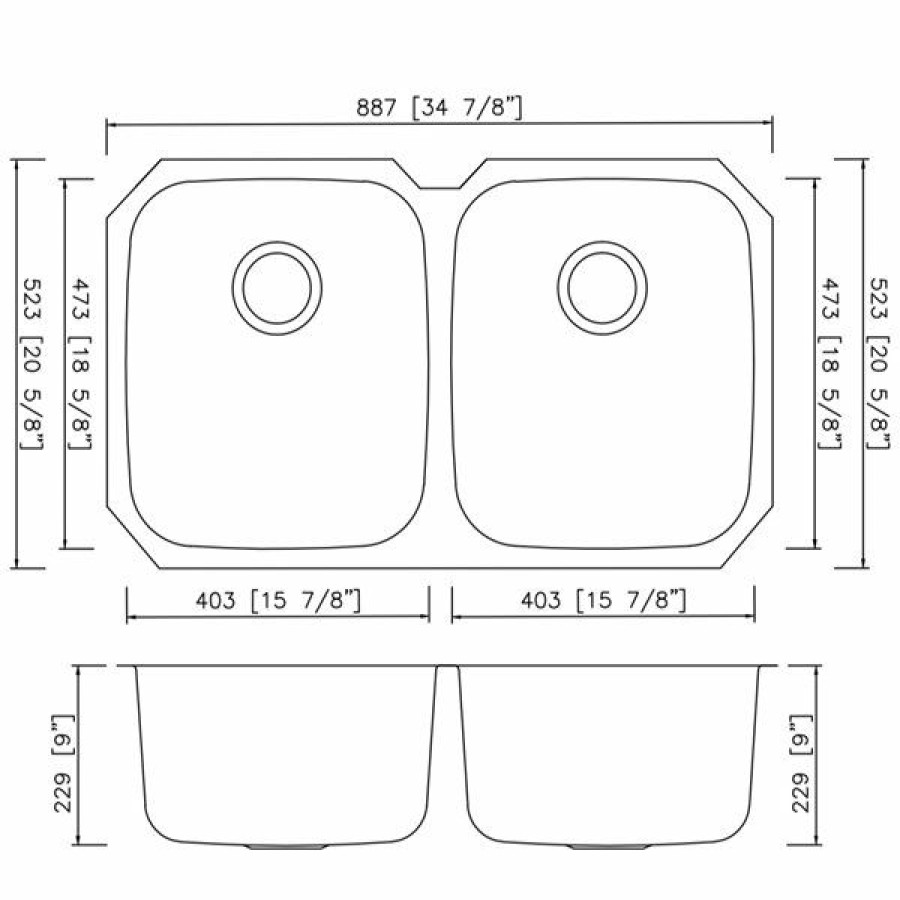 * Cheap American Imaginations Undermount Double Sink 34.87 X 20.62 Stainless Steel | Kitchen Sinks