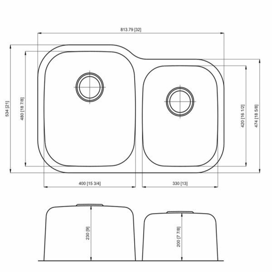 * Excellent American Imaginations Undermount Double Sink 32 X 21 Chrome | Kitchen Sinks