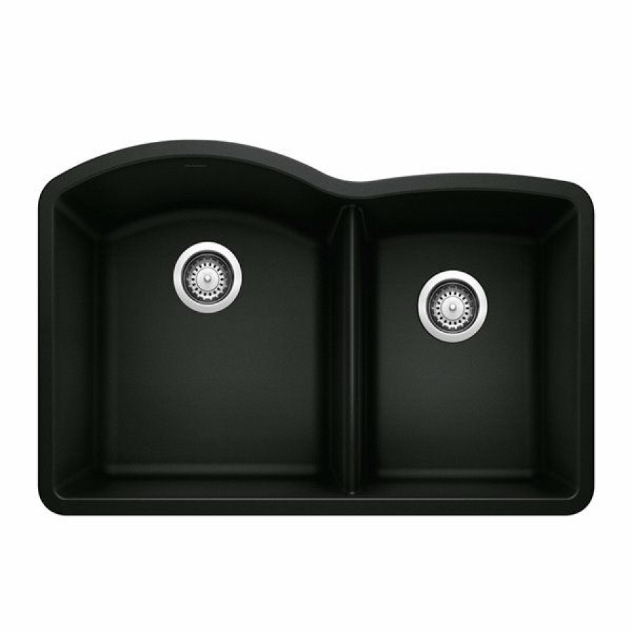 * Blanco Diamond Undermount 32.07-In X 20.92-In Coal Black Double Offset Bowl Kitchen Sink Discount | Kitchen Sinks