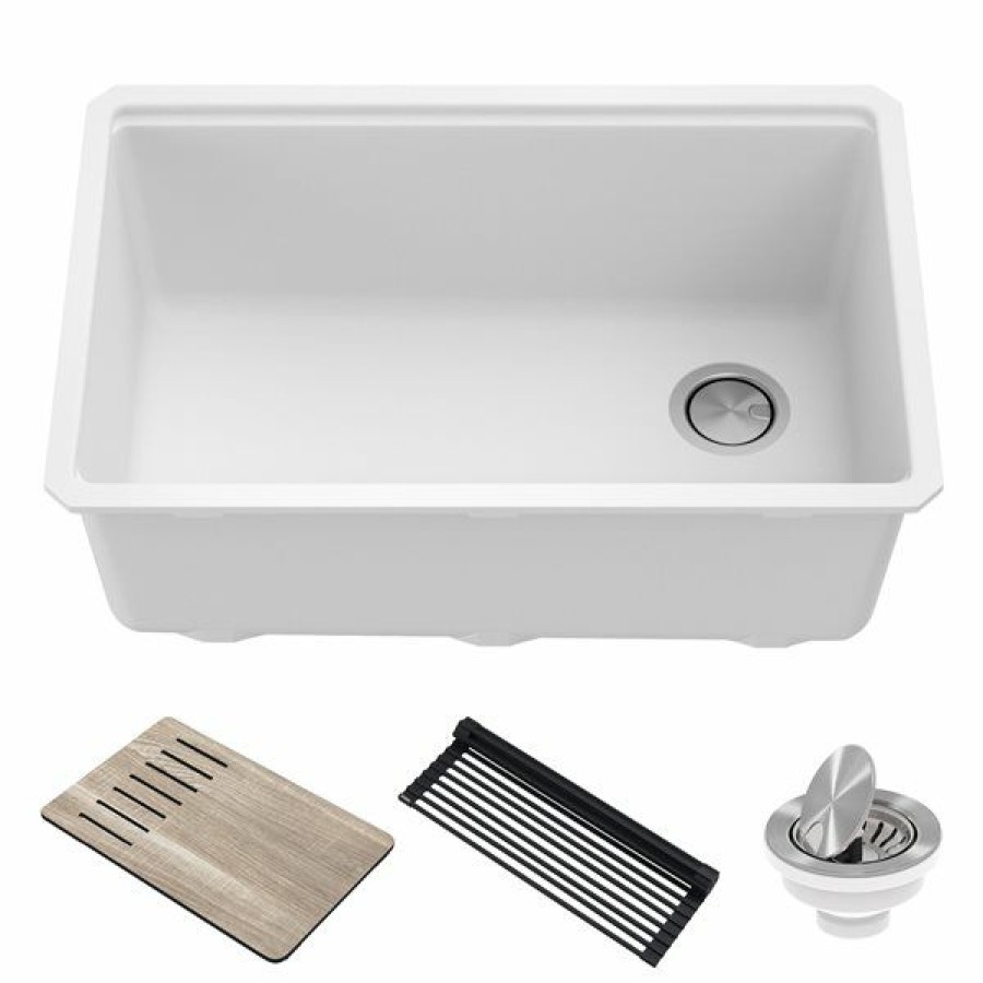 * Kraus Undermount Granite Sink With Accessories 30-In White Online Sale | Kitchen Sinks