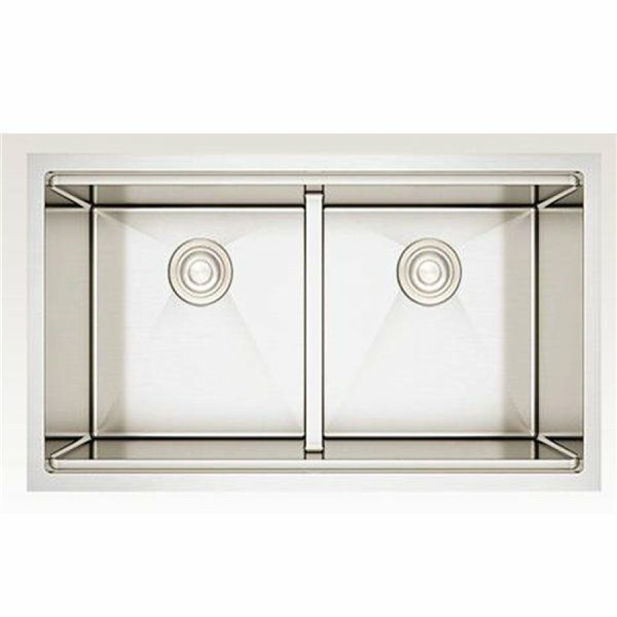 * American Imaginations 18-In X 32-In Trendy Stainless Steel Double Equal Bowl Drop-In Residential Kitchen Sink Clearance | Kitchen Sinks