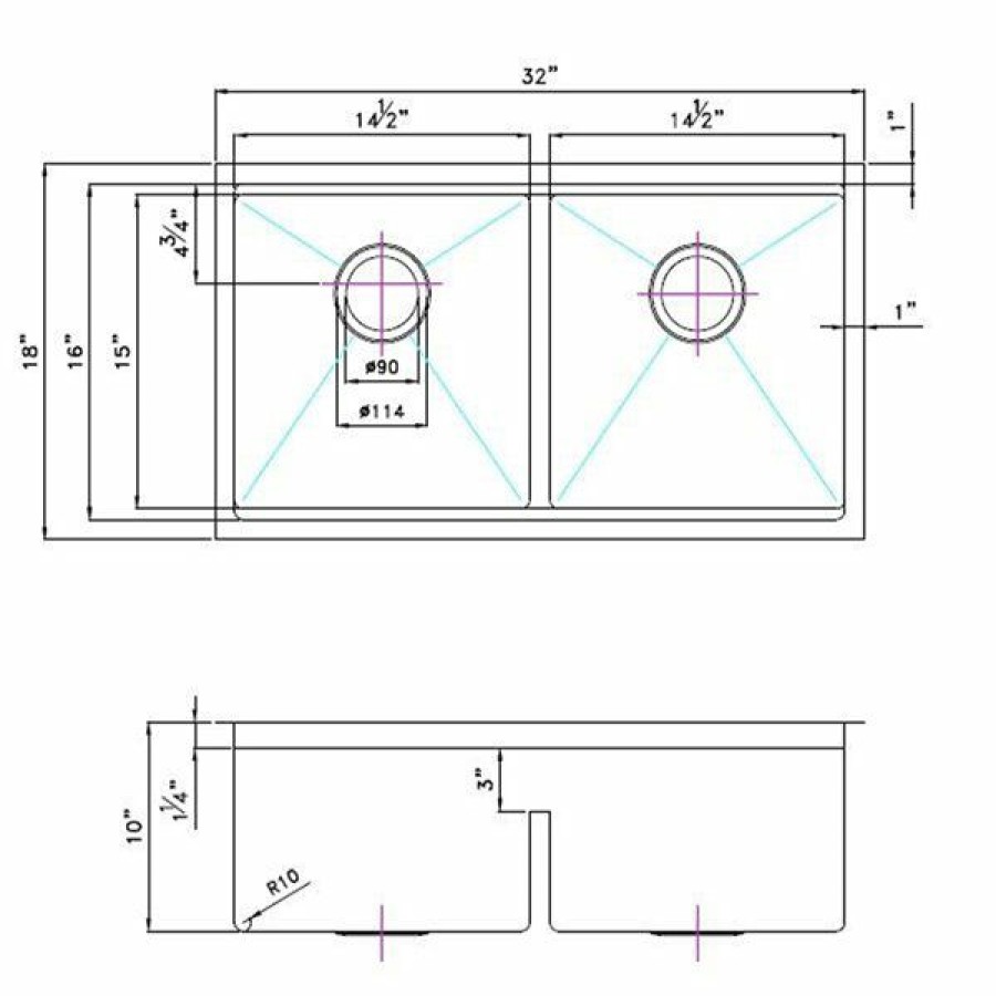 * American Imaginations 18-In X 32-In Trendy Stainless Steel Double Equal Bowl Drop-In Residential Kitchen Sink Clearance | Kitchen Sinks