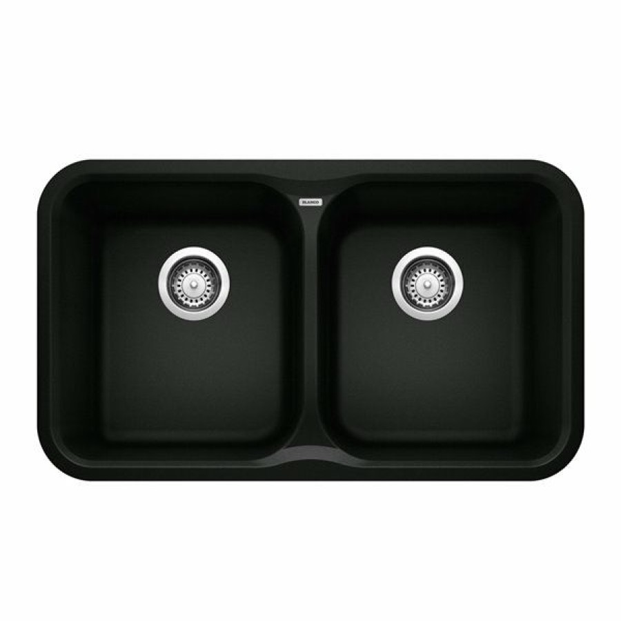 * Blanco Vision Undermount 30.69-In X 17.5-In Coal Black Double Equal Bowl Kitchen Sink Discounts | Kitchen Sinks