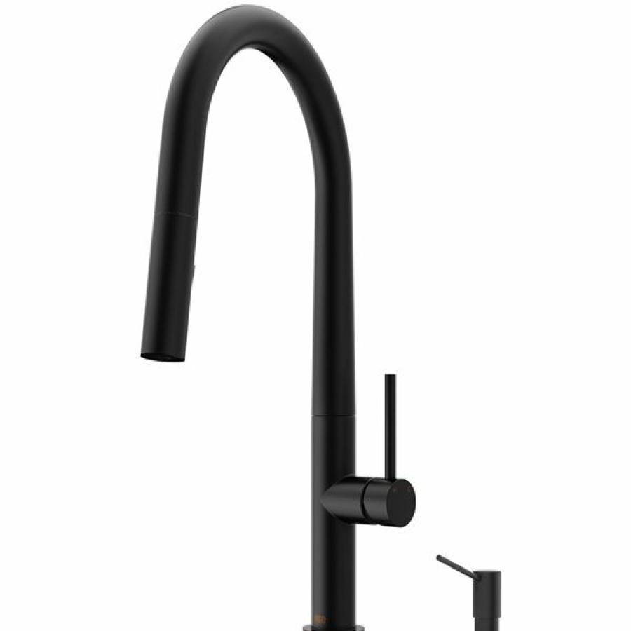 * Vigo Greenwich Matte Black 1-Handle Deck Mount Pull-Down Handle/Lever Kitchen Faucet Clearance | Kitchen Faucets