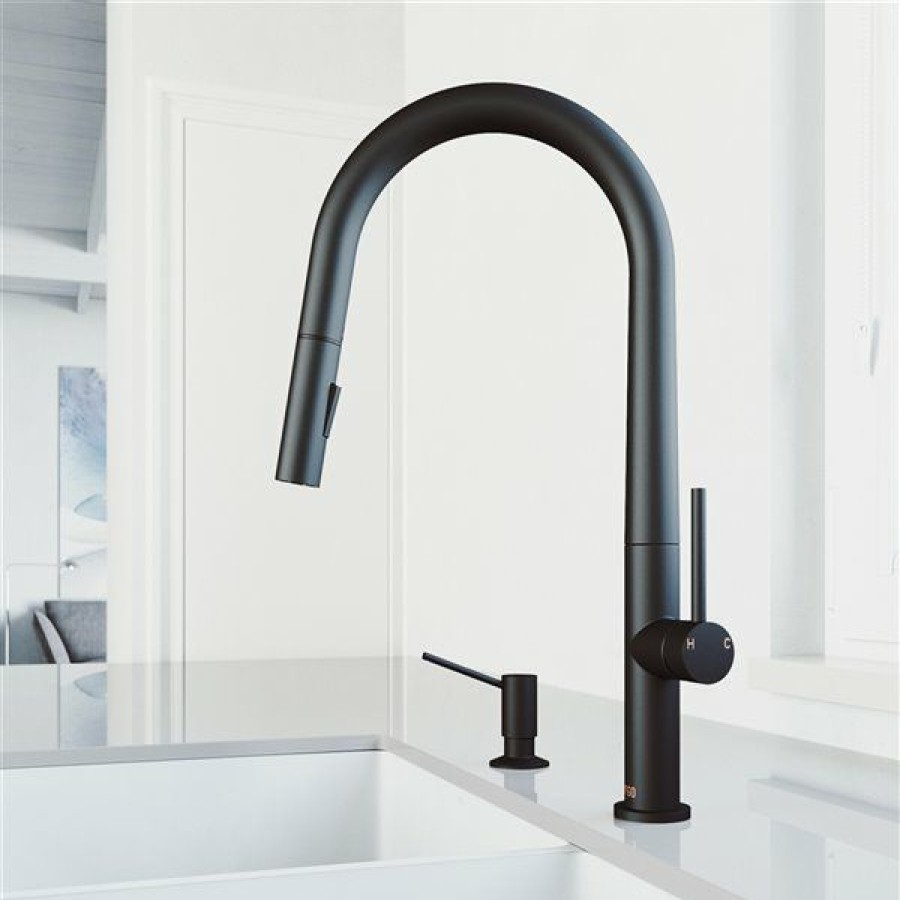 * Vigo Greenwich Matte Black 1-Handle Deck Mount Pull-Down Handle/Lever Kitchen Faucet Clearance | Kitchen Faucets