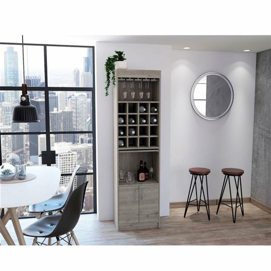 * Special Fm Furniture Illinois Light Grey Composite Bar Cabinet | Wine Storage