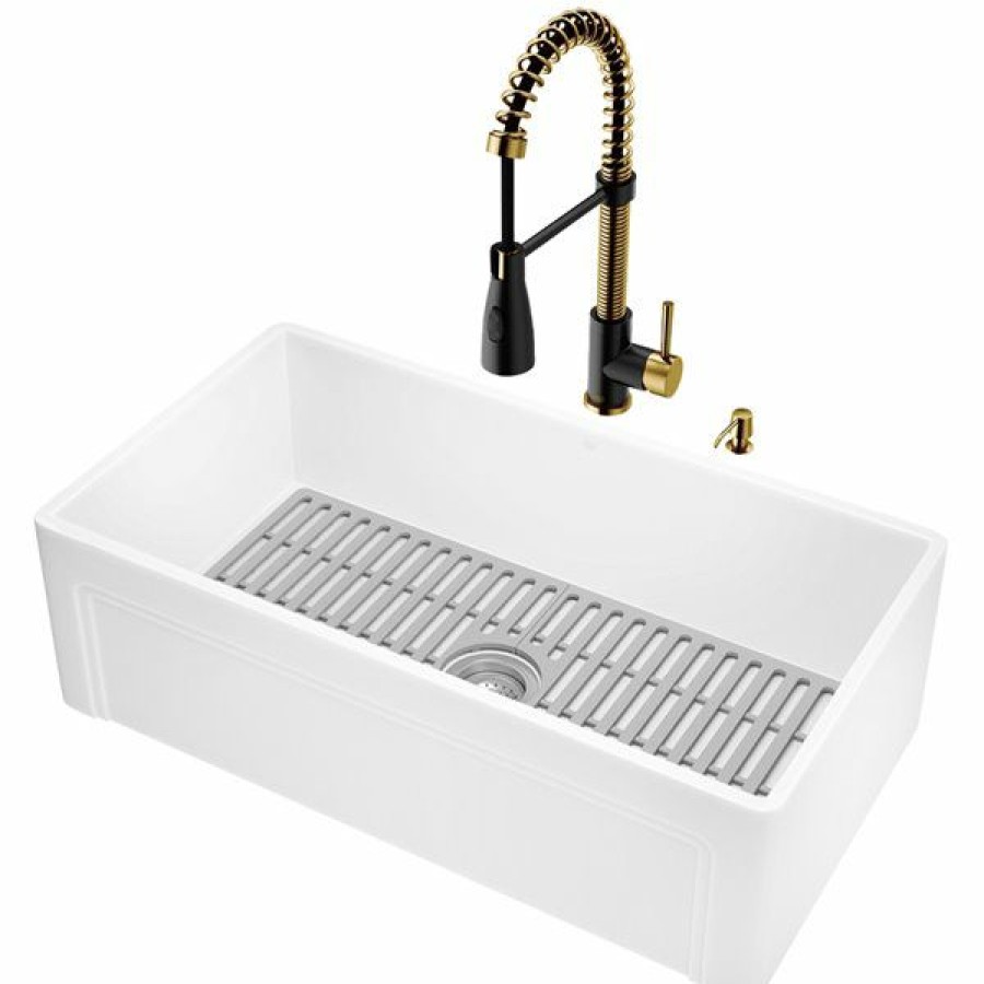 * Vigo Matte Stone Single Bowl All-In-One Kit Kitchen Sink, 39-In X 14-In, Matte White Classical | Kitchen Sinks