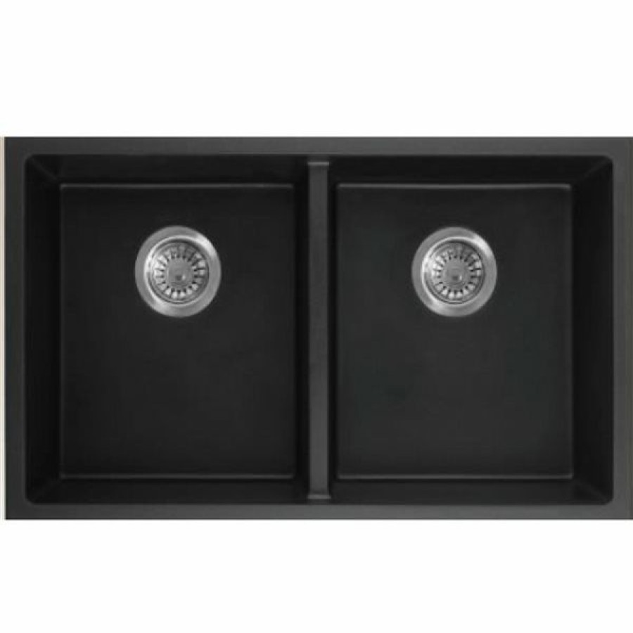 * American Imaginations Undermount 18-In X 30-In Black Composite Granite Double Equal Bowl Kitchen Sink Outlet Sale | Kitchen Sinks