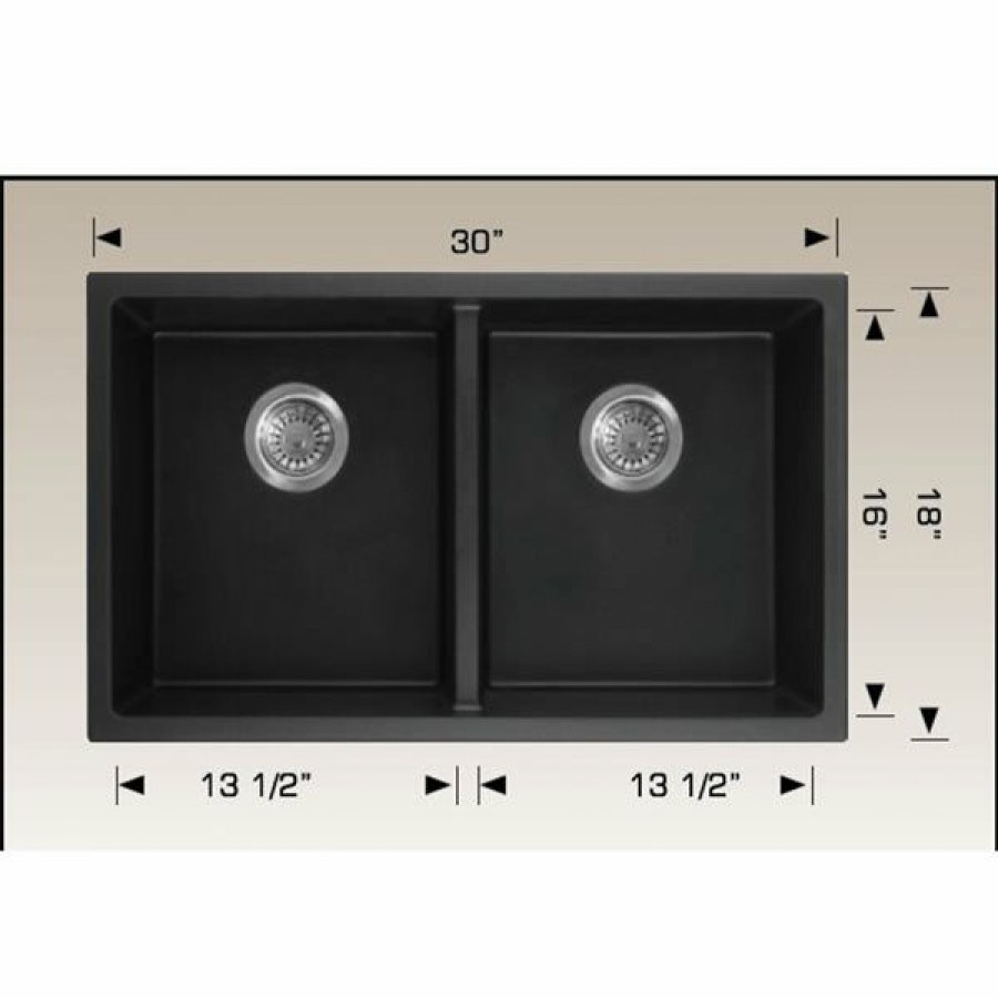 * American Imaginations Undermount 18-In X 30-In Black Composite Granite Double Equal Bowl Kitchen Sink Outlet Sale | Kitchen Sinks