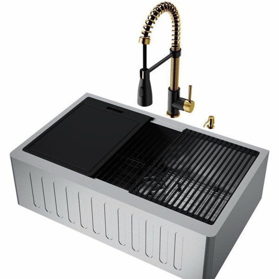 * Vigo Oxford Undermount Apron Front/Farmhouse All-In-One Kit Kitchen Sink, 38-In X 13-In, Stainless Steel Outlet Sale | Kitchen Sinks