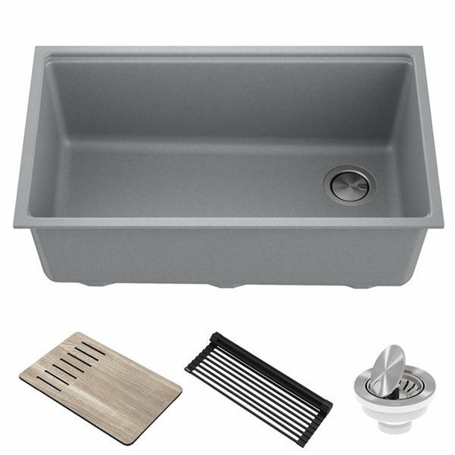 * Kraus Undermount Granite Sink With Accessories 33-In Metallic Gray Top Sellers | Kitchen Sinks