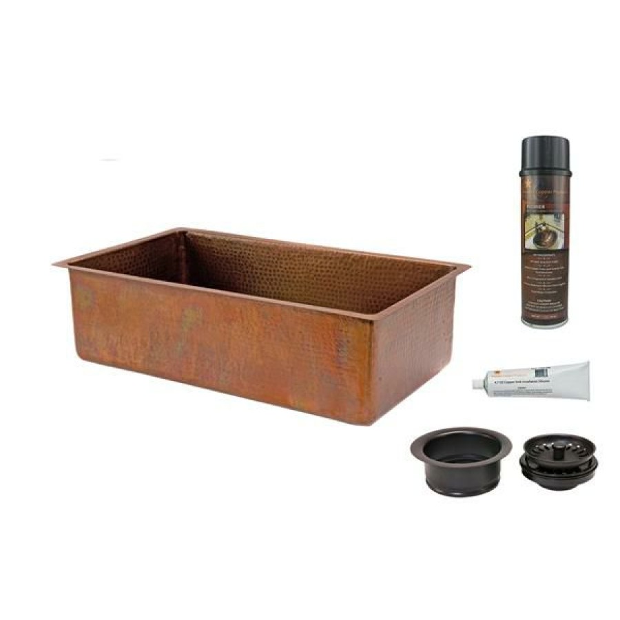 * Fire Sale Premier Copper Products 33-In Antique Copper Single Basin Kitchen Sink With Drain | Kitchen Sinks