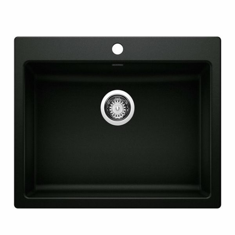 * Exclusive Design Blanco Precis Drop-In Or Undermount 25.75-In X 20.5-In Coal Black Single Bowl 1-Hole Kitchen Sink | Kitchen Sinks