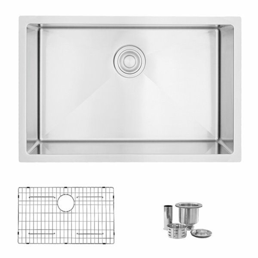 * Stylish 28-In Steel Single Bowl Dualmount Kitchen Sink With Grid And Strainer Classical | Kitchen Sinks