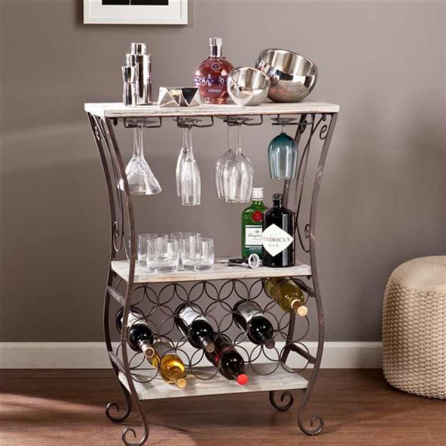 * Southern Enterprises Grey Fir Wood And Antique Metal Wine Rack Clearance | Wine Storage