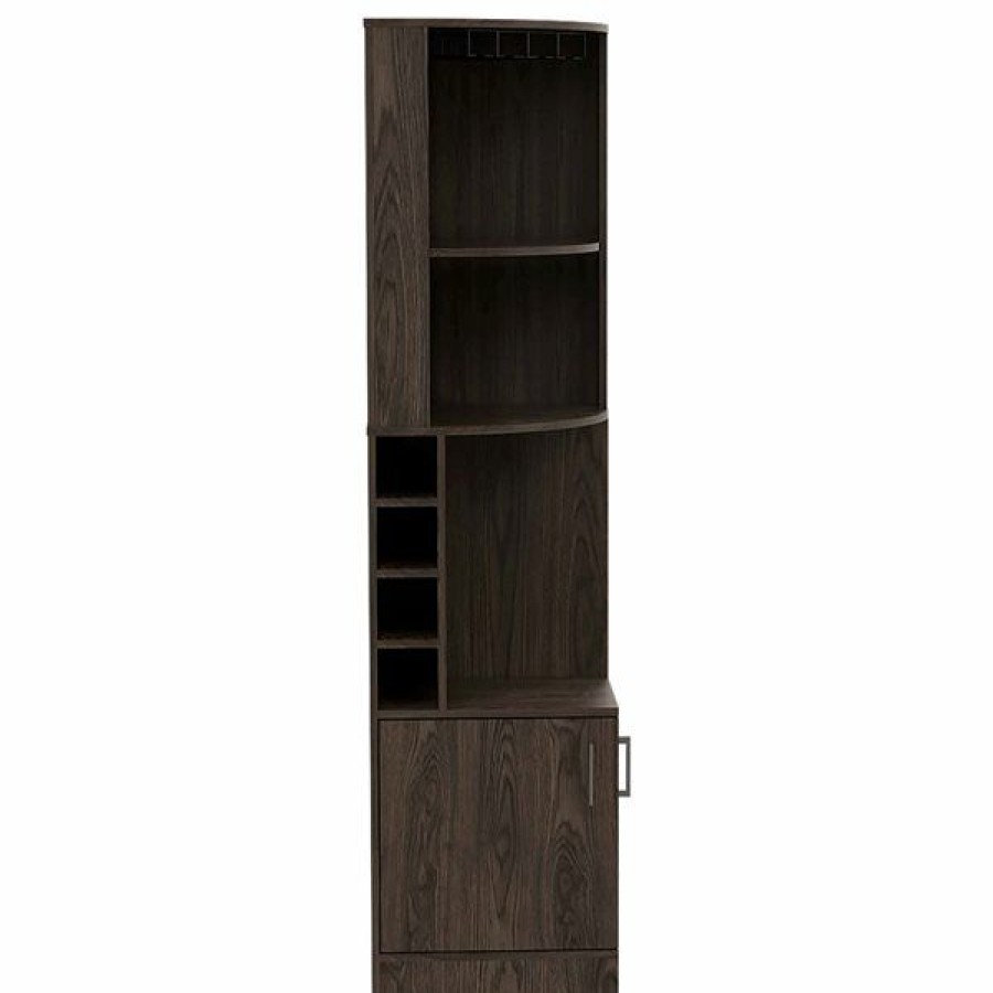 * Premium Fm Furniture Seattle Dark Walnut Composite Bar Cabinet | Wine Storage