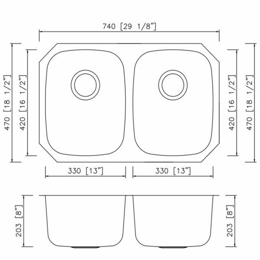 * Bestsellers American Imaginations Undermount Double Sink 29.12 Stainless Steel | Kitchen Sinks