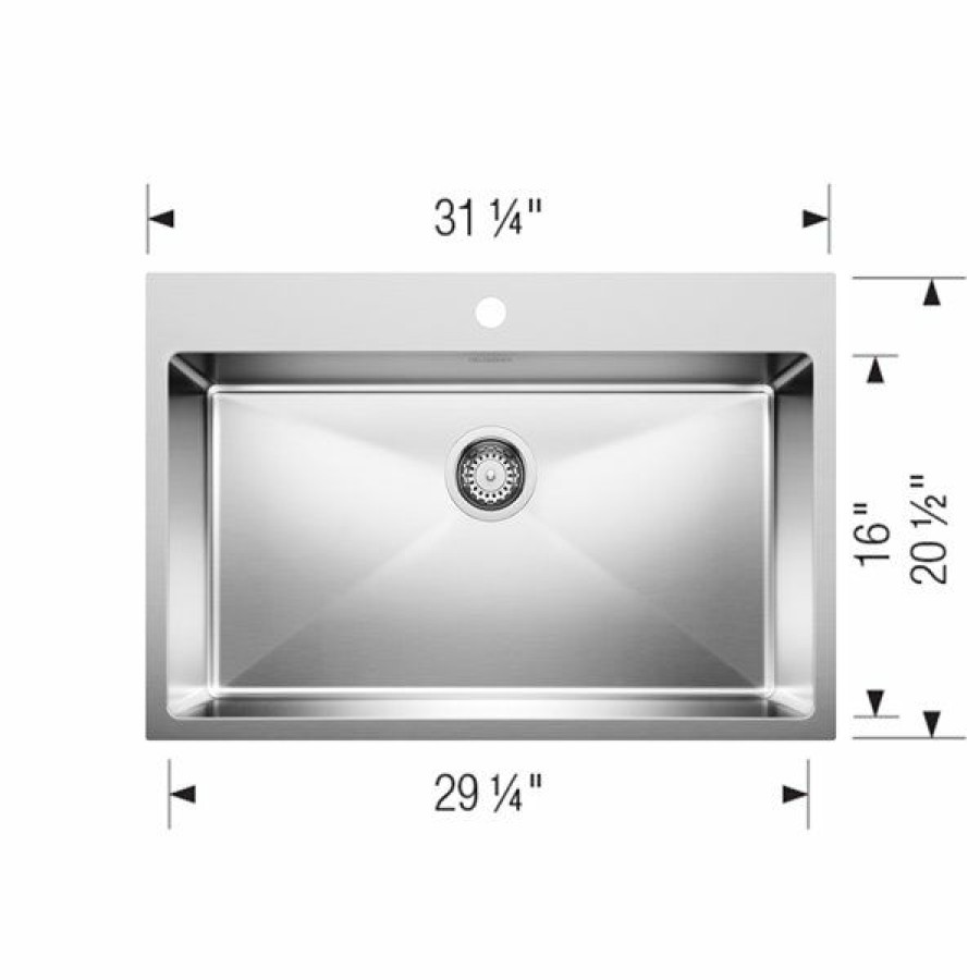 * Blanco Quatrus Drop-In 31.25-In X 20.5-In Brushed Single Bowl 1-Hole Kitchen Sink Online | Kitchen Sinks