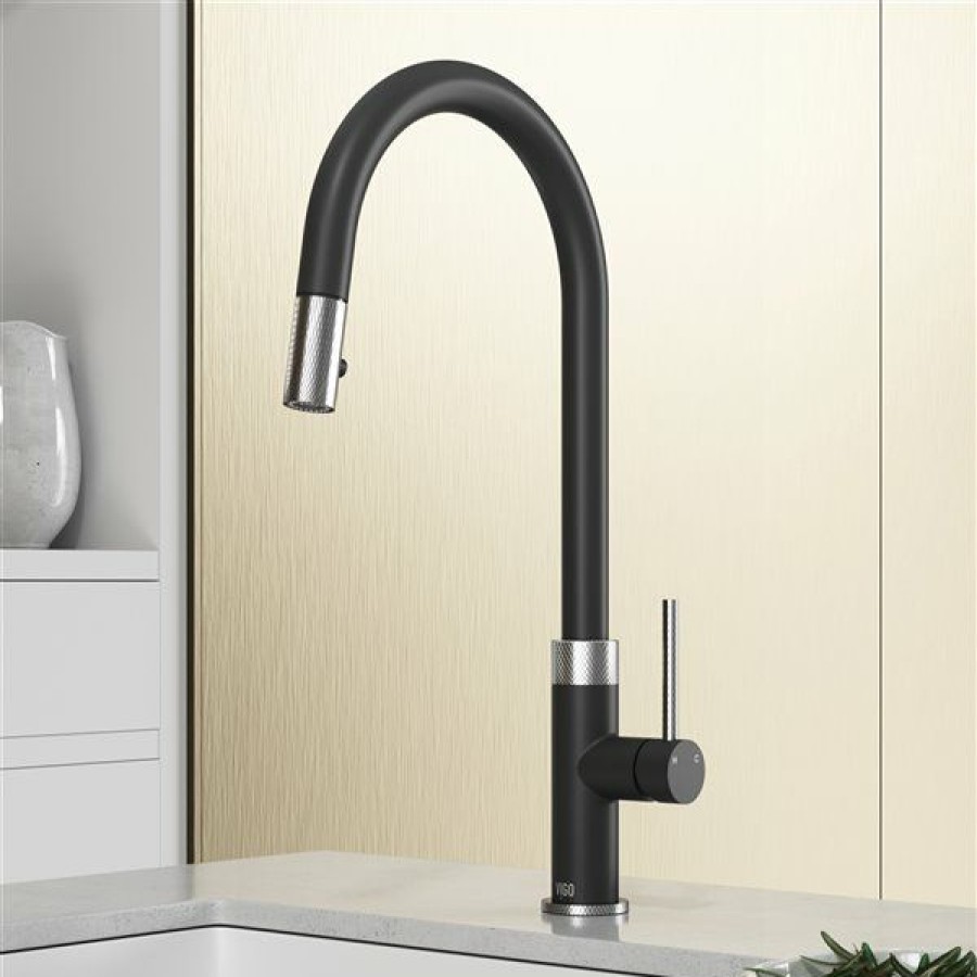 * Vigo Bristol 1-Handle Deck Mount Pull-Down Handle/Lever Commercial/Residential Kitchen Faucet, Stainless Steel/Matte Black Discounts | Kitchen Faucets