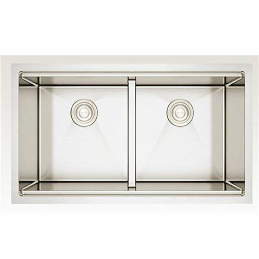 * American Imaginations 18-In X 32-In Stainless Steel Double Equal Bowl Drop-In Residential Kitchen Sink Exactly Discount | Kitchen Sinks